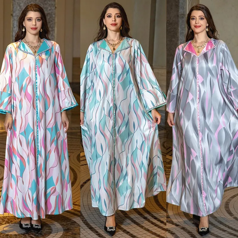 

Women's Clothing Printed Diamond-Embedded Djellaba Muslim Homewear