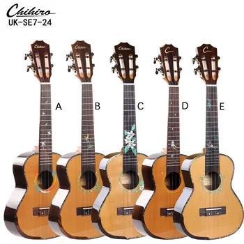 New Design Classical Head 24 Inch Concert Solid Cedar Rosewood Ukulele With Colorful Stone Inlay on the Fingerboard