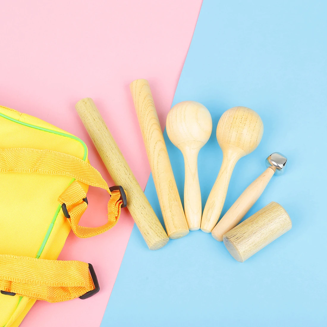 Orff Four-Piece Set Solid wood Rhythm Sticks Finger Sand Tubes Single Stick Bell Wooden Sand Hammer Percussion Children's Gift
