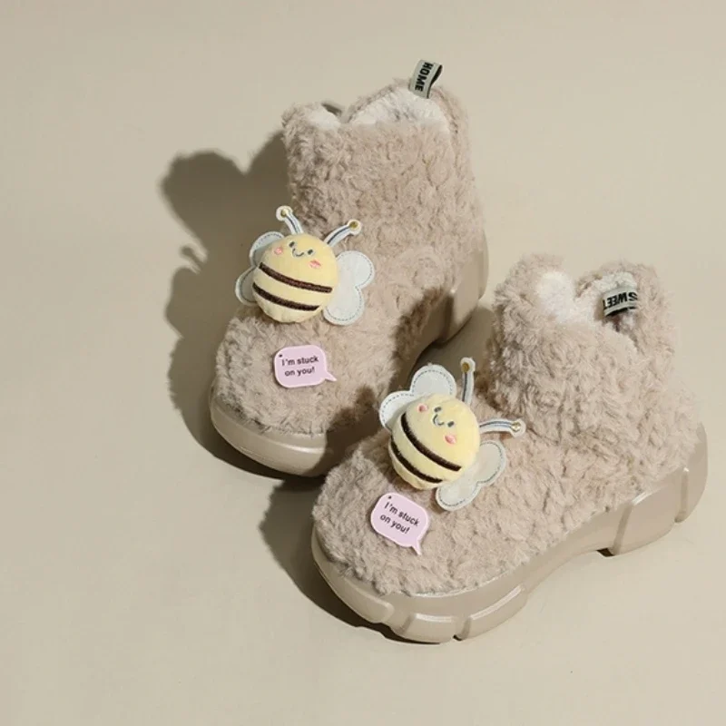 

Зимние женские теплые короткие плюшевые сапоги, новинка, модная Уличная Повседневная обувь на платформе и толстом каблуке без застежки для женщин