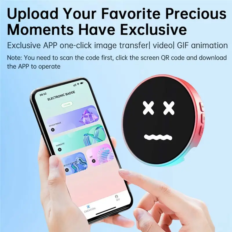 1.85인치 다이나믹 전자 배지 블루투스 5.4 디지털 디스플레이 배지 아이돌 콘서트용 GIF 애니메이션 A