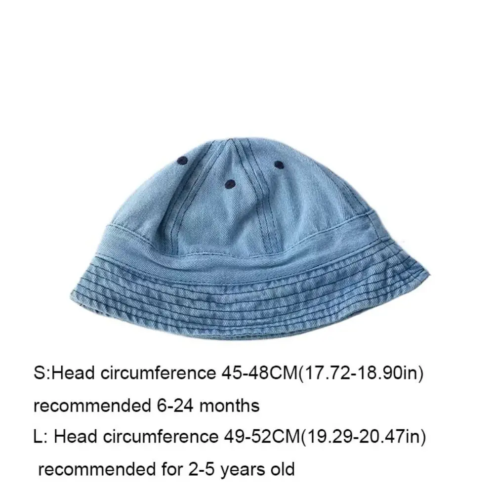 Cloth Washed Denim Bucket Hat Solid Color Windproof Baby Sun Hat Korean Style sun protection Children Fisherman Cap