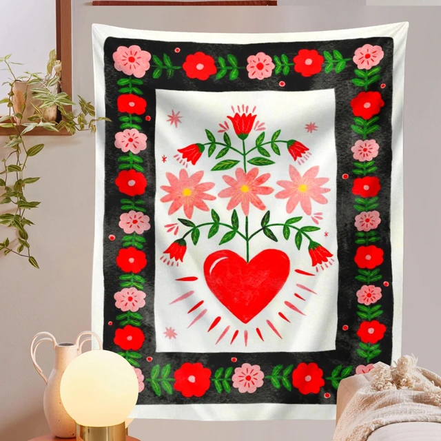 Retro Pszichedelikus Szív Gobelin Falfüggő Bohémia Hippi Boszorkányság Kárpitok Függöny Ajándék Háttérszövet Borító Otthoni Deco - Image 4
