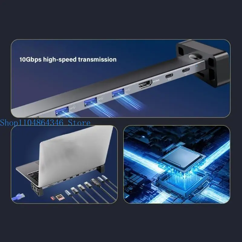 5asd Essential 9포트 USB C 어댑터 도킹 스테이션 PD100W, 더블 카드 리더기 및 이더넷 1000M으로 생산성 향상