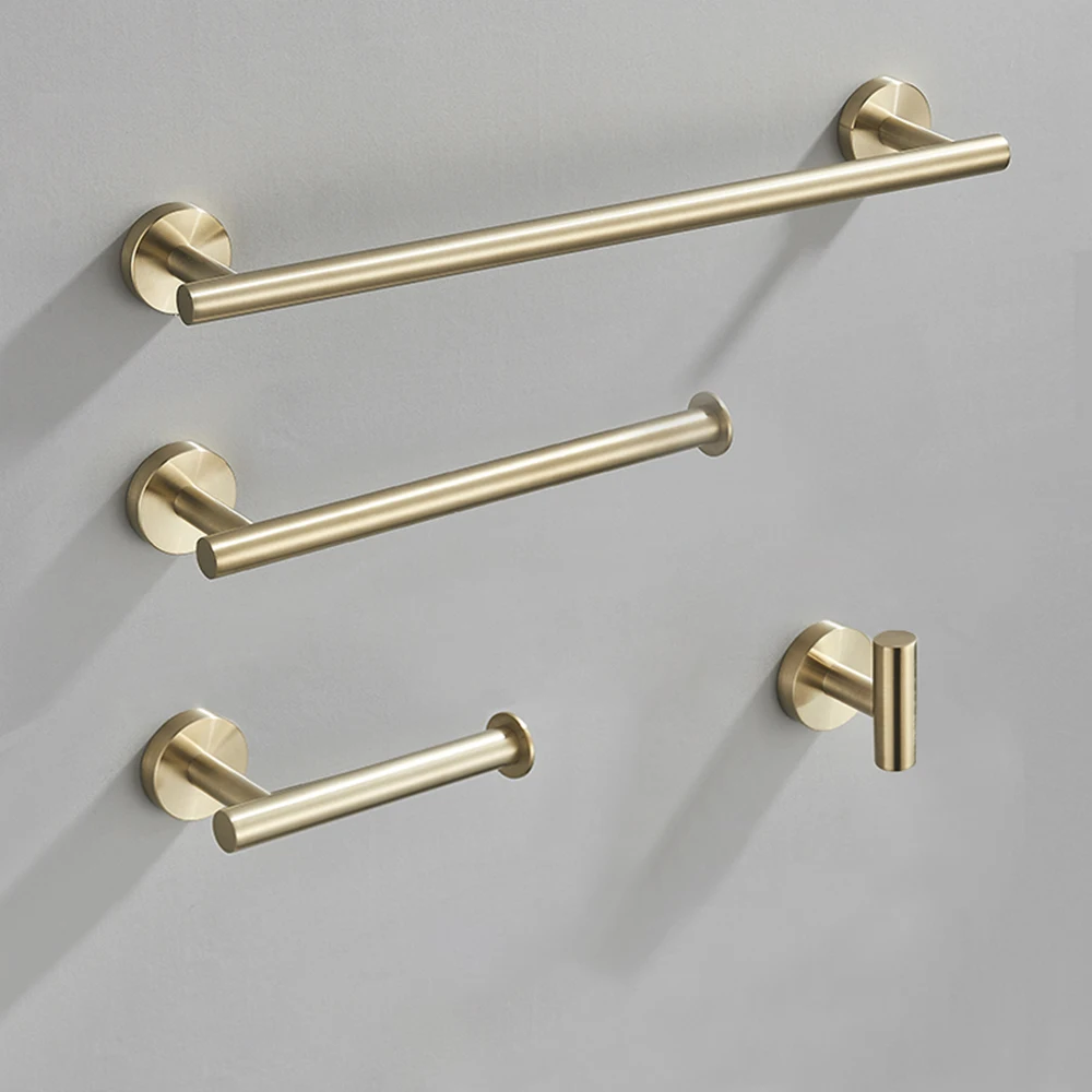 Description Picture 3 of itemBrushed Gold Bathroom Accessories Set Wall-Mount Stainless Steel Towel Bar Rack Toilet Roll Paper Holder Robe Hook Hardware