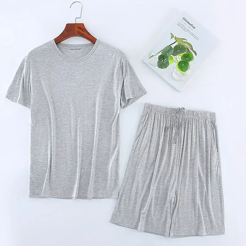 

Home Sleepwear Clothing Modal Summer Shorts Short Pajama Sets Casual T-shirt Thin 2024 Mens Plu V-neck Size Sleeve Solid