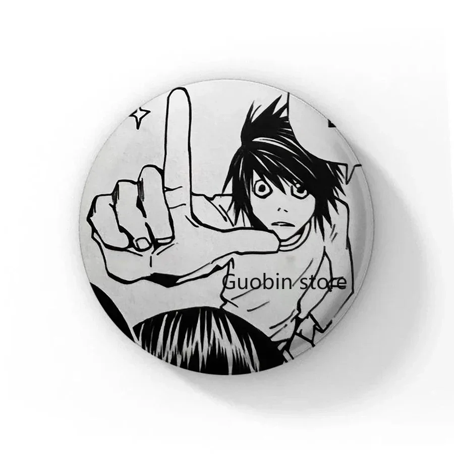 Enamel Pins 58mm Japanese Anime Death Note Handmade Round Brooch L Killer Yagami Light Cosplay Badge Backpacks Jewelry Gifts