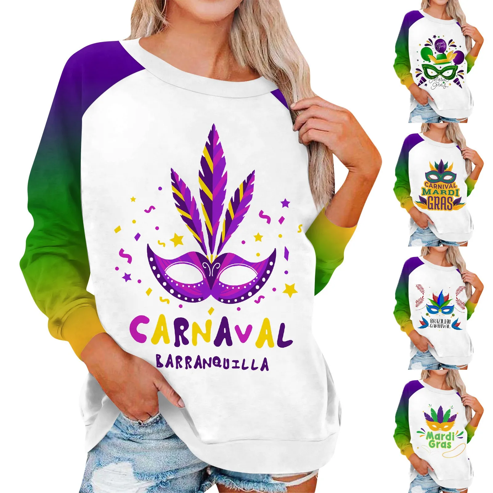 

Женская модная одежда для карнавала с рукавом реглан, повседневные топы с круглым вырезом и принтом, привлекательные