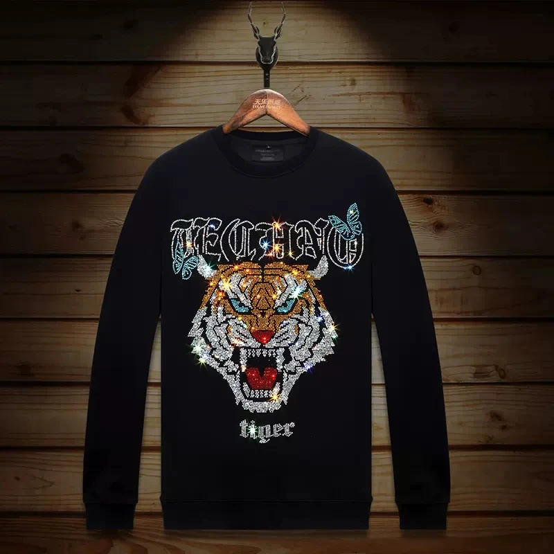 

2024 Womens Hoodies Sweatshirts Colorful Tiger Diamonds Autumn Fashion Streetwear Slim Full O Neck Pullover Hoodie Woman Clothes