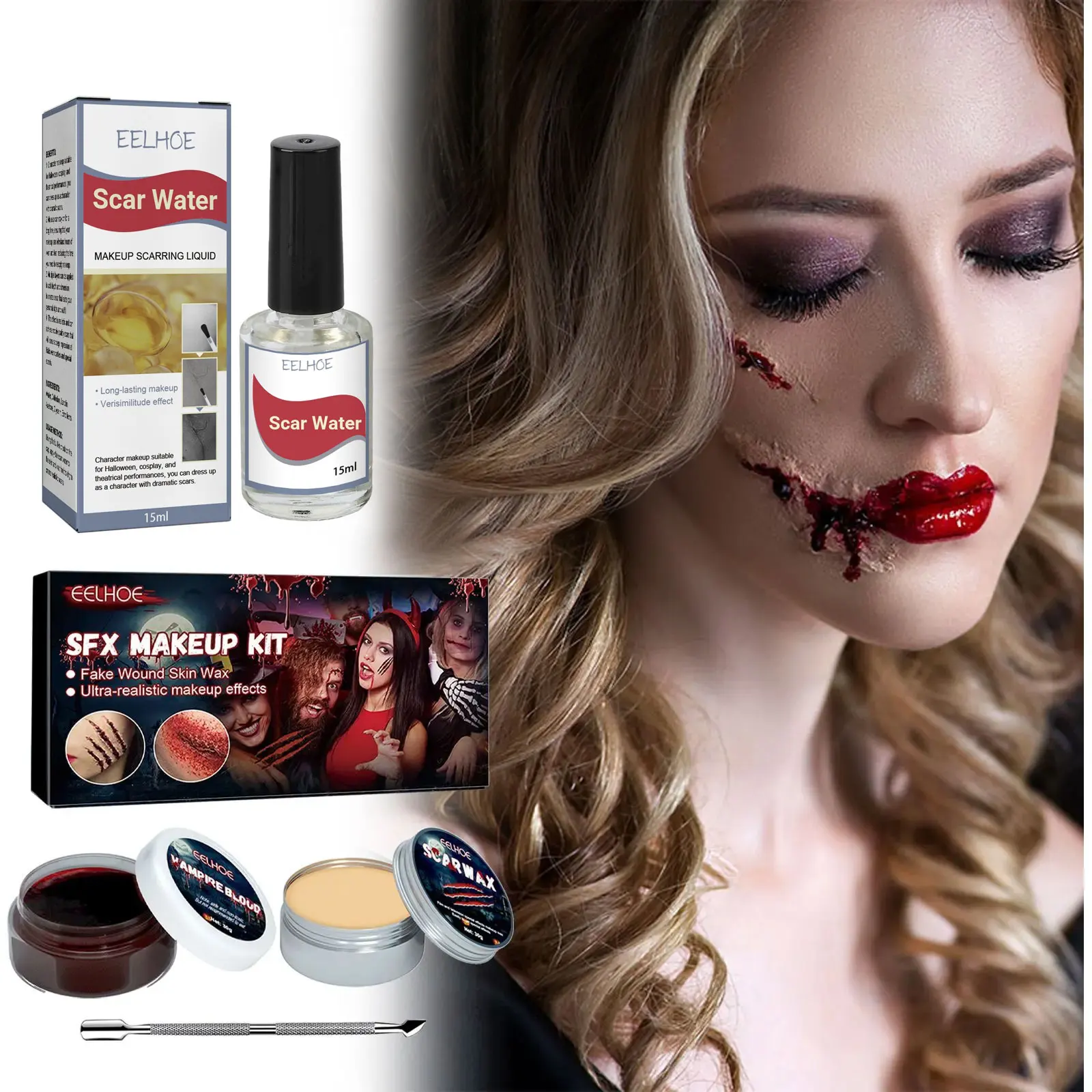Professional Halloween Makeup Kit Fake Wound Scar Fake Blood Paint Scar Wax Halloween Special Effect Make Up Halloween Cosmetics 4