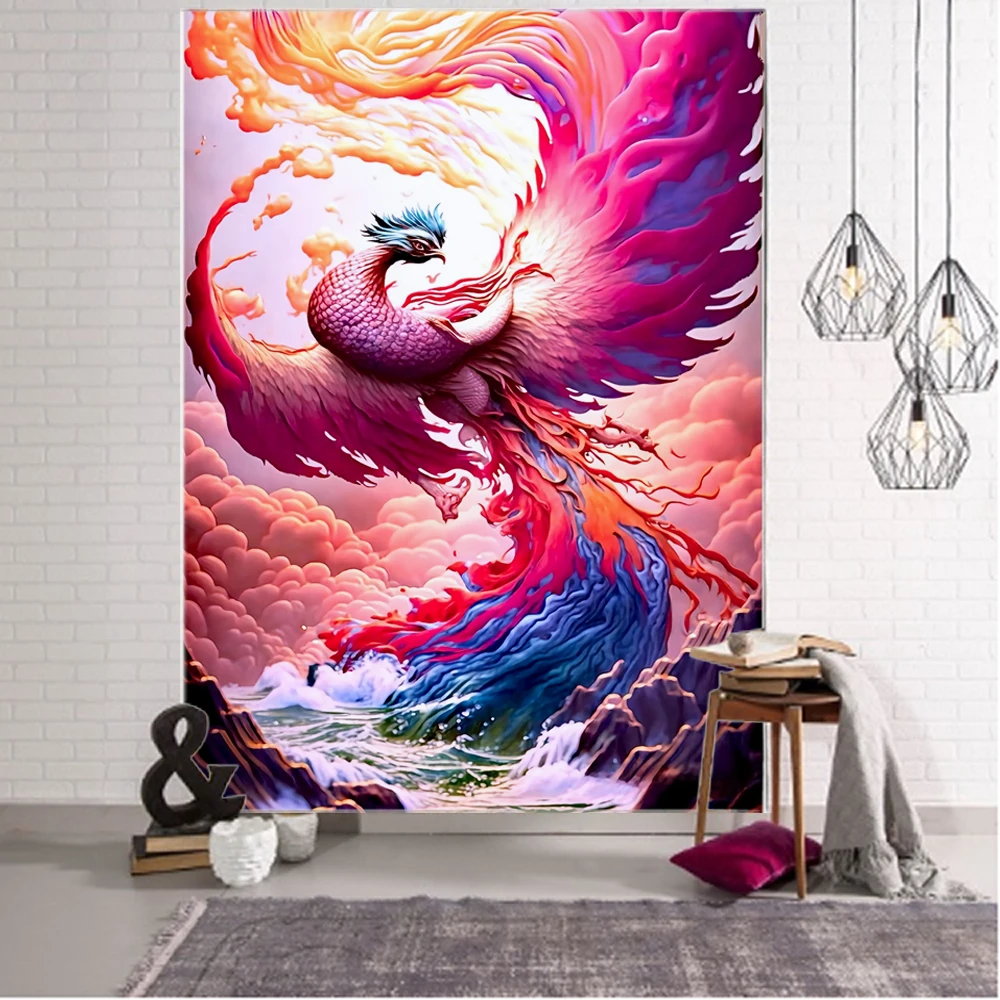 Beautiful colorful clouds, peacocks, phoenix background decoration tapestry, dreamy peacock background decoration tapestry