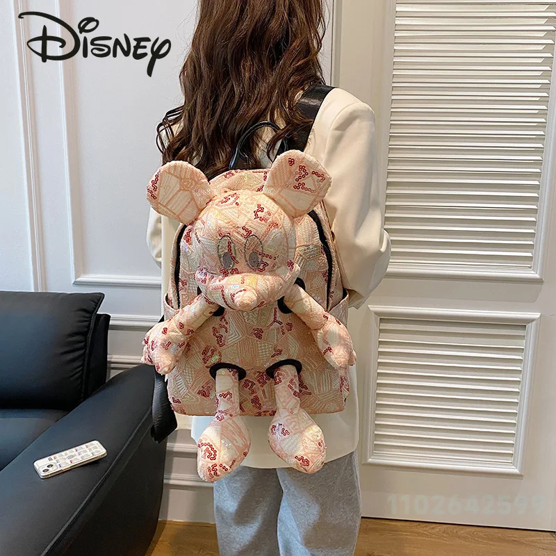 Disney Mickey's New Women's Backpack Fashionable High Quality Bright Goods Women's Backpack Cartoon Large Capacity Doll Bag