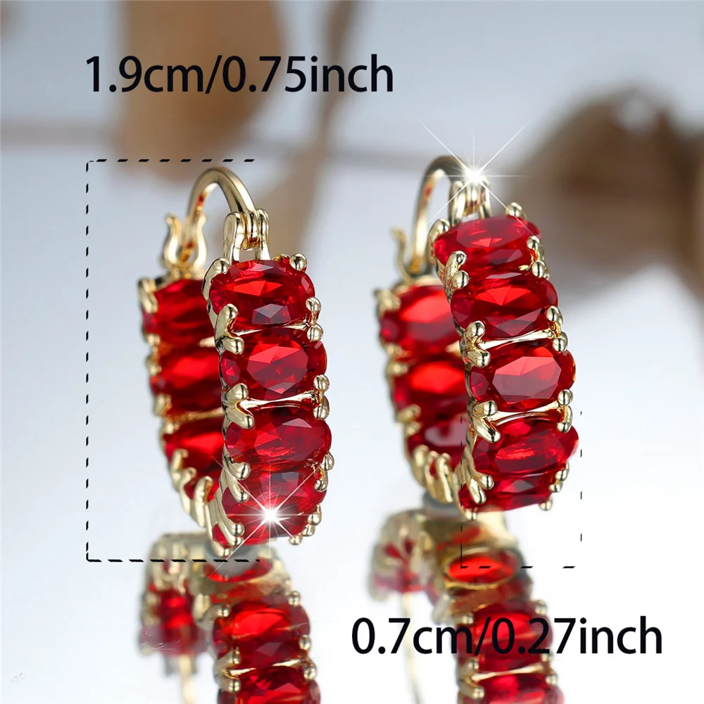 Trendy Crystal Red Zircon Stone Hoop Earrings For Women Vintage Gold Color Wedding Jewelry