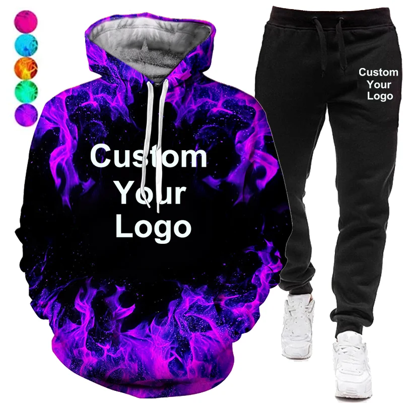 Men\'s and Women\'s Custom Your Logo 3D Tracksuits Hoodie Sweatshirts+Joggers Pants for Men Women