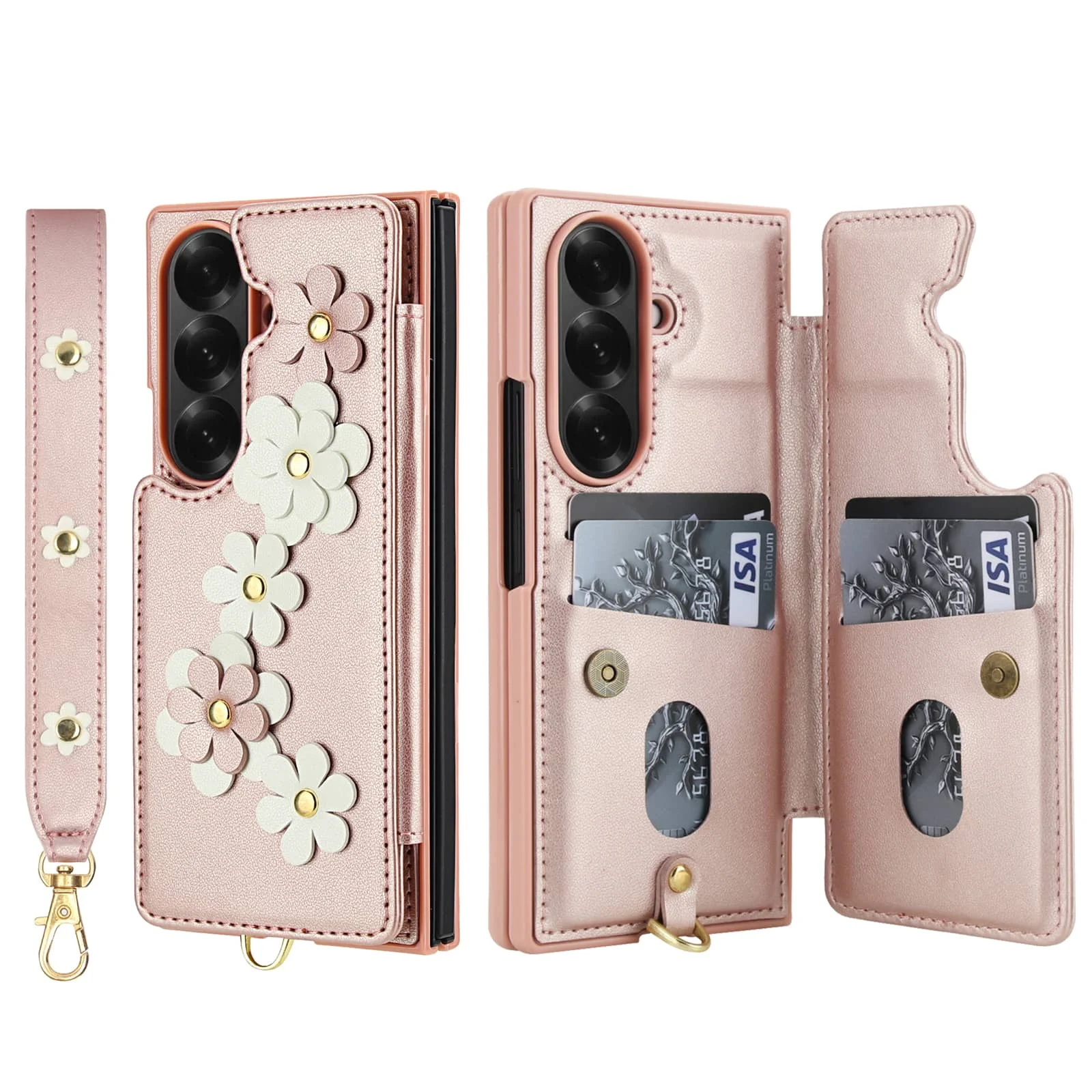 Floral Crossbody Wallet Phone Case with Card Holder & Magnetic Kickstand - Shockproof Design