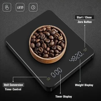 Digital Rechargable Coffee Scale with Timer LED Screen Espresso USB 3kg Max.Weighing 0.1g High Precision Measures Kitchen Scale 1