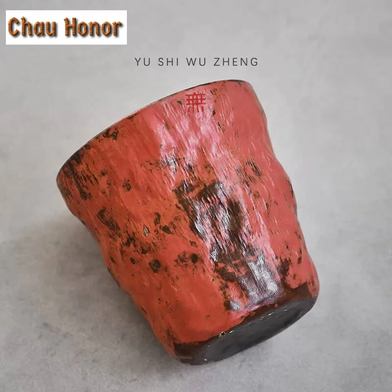200ml Creative Powder Yin Red Makeup Teacup Japanese Large Ceramic Coffee Mug Stoneware Mouthwash Cup Master Tea Set Drinkware