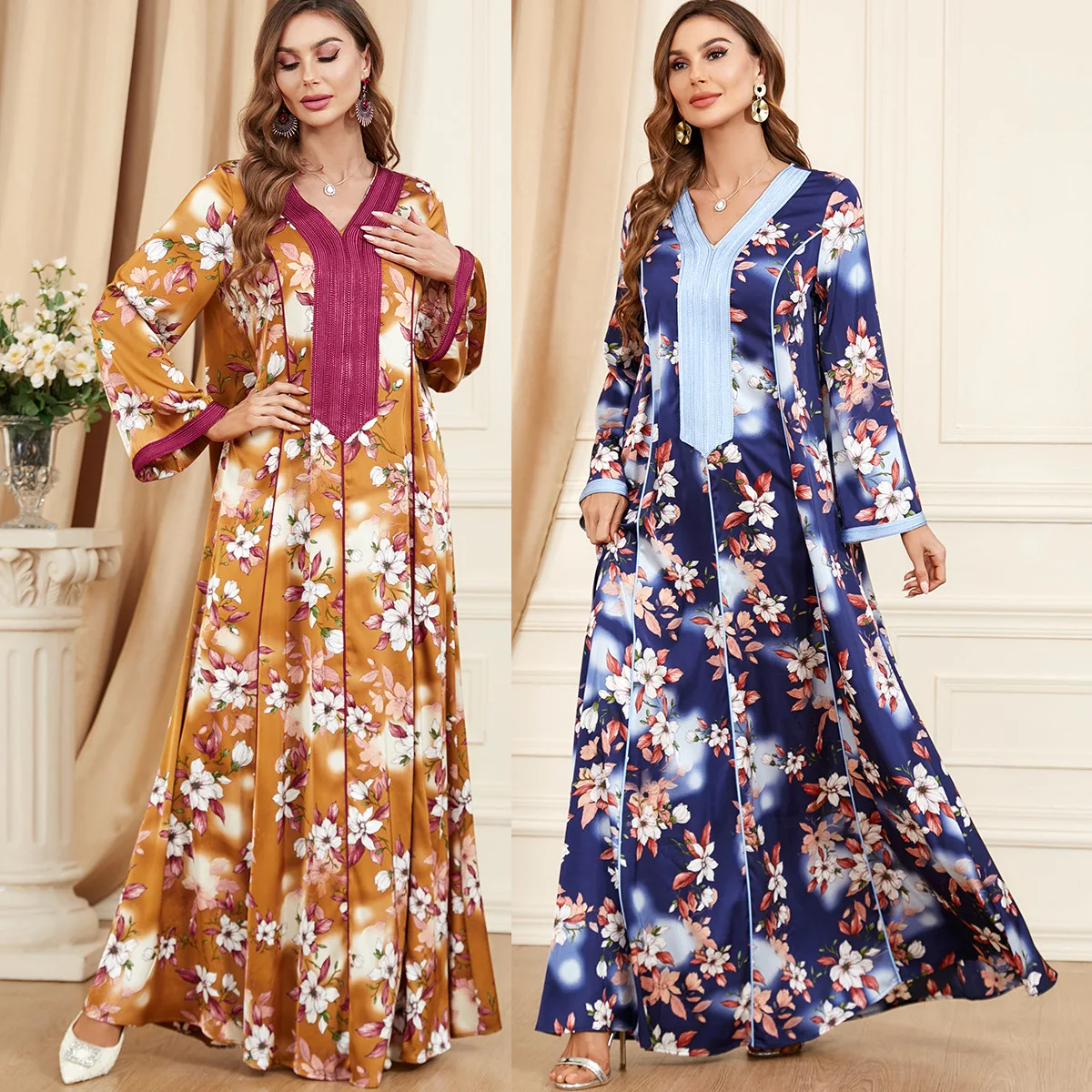 

Muslim Maxi Abaya Dress Arab Chic Ethnic Floral Long Kimono Cardigan Robes Vestidos Eid Ramadan Islamic Djellaba
