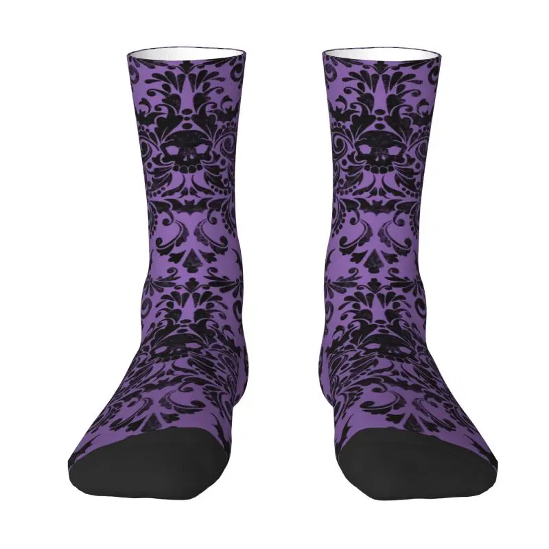 

Skull Damask Pattern Mens Crew Socks Unisex Fun Halloween Witch Goth Occult Spring Summer Autumn Winter Dress Socks