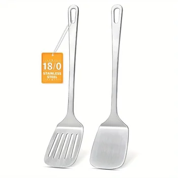 1/2 Pcs Stainless Steel Spatulas Set, Metal Spatula Solid & Slotted for Kitchen Use Cooking Utensils for Fish Eggs Pancakes 1