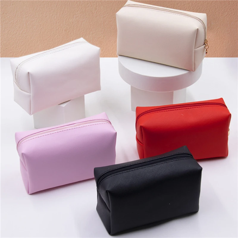 

Cute Pink Cosmetic Bag PU Leather Makeup Handbag Women Travel Toiletry Storage Pouch Waterproof Organizer Make Up Case