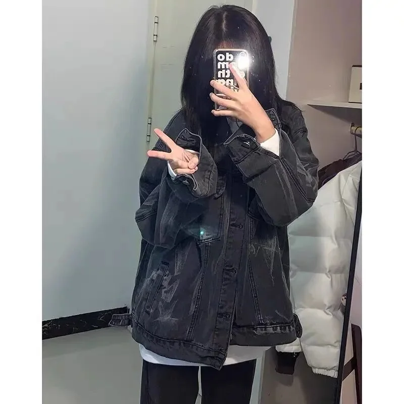 New Fashion Simple Spring Autumn 50% Cotton Fried Street Tie Dyed Denim Coat Women's Lazy Relaxed Design with Old Street Style