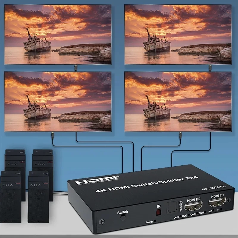 Фото 2x2 2x4 HDMI переключатель сплиттер 2 в 4 Выход 3D SPDIF 3,5 мм аудио экстрактор видео конвертер для PS4 DVD ноутбука ПК для ТВ проектора 4k60 №5