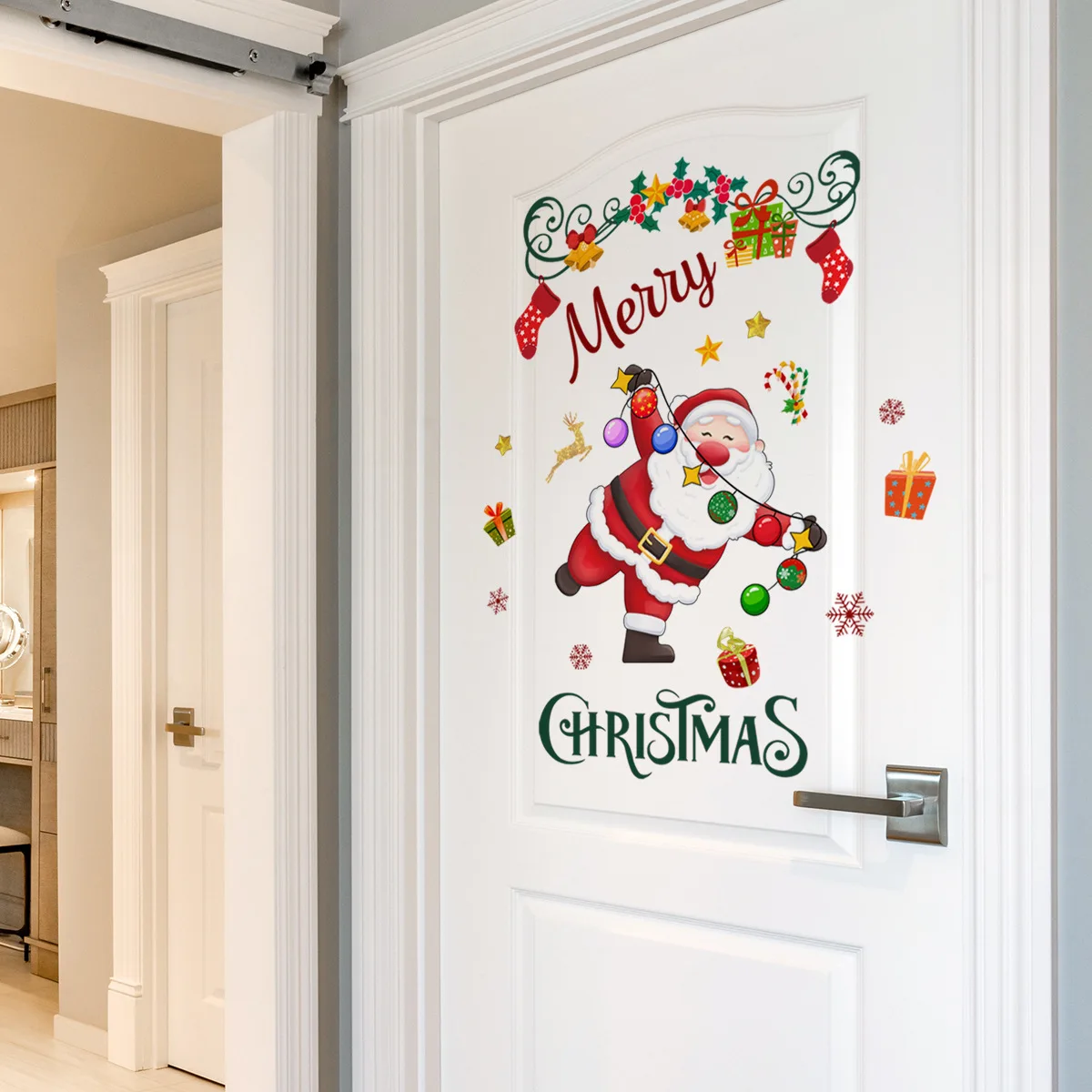 

Cartoon Santa Claus Snowman Merry Christmas Door Sticker 2024 Christmas Decor Shopping Mall Window Noel Sticker