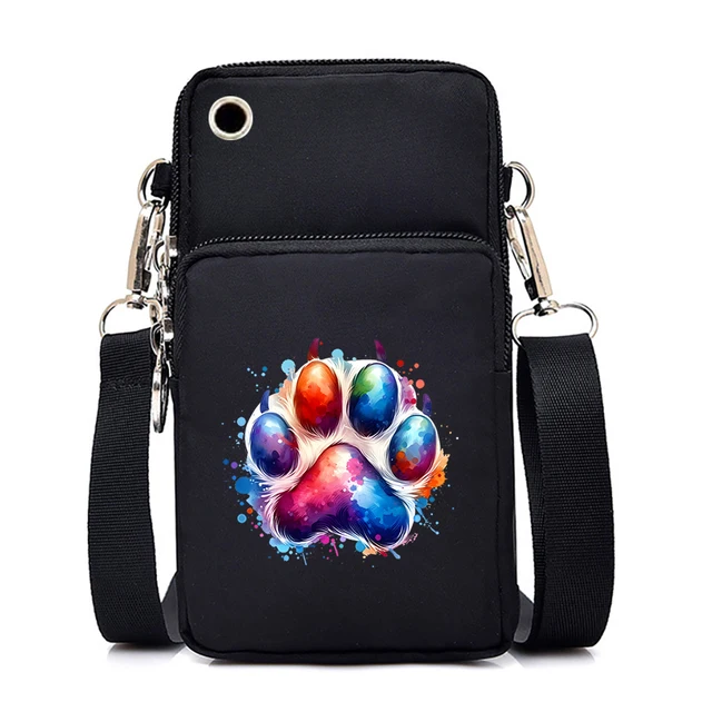 CHALA Prism Crossbody Bag - B&W Pawprint On Gray Canvas, Adjustable Strap