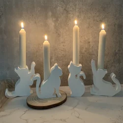 Kitten Candle Holder Mold Cute Cat Candlestick Silicone Mold Concrete Cement Plaster Candle Holder Tray Pottery Mould Home Decor