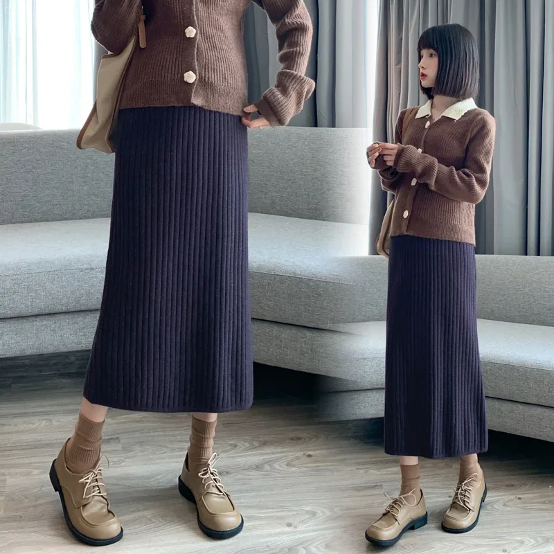 Fashion Maternity Clothes Office Ladfy Elegant Abdominal Knitted Skirts High Waist Pregnancy Pleated Skirts Formal