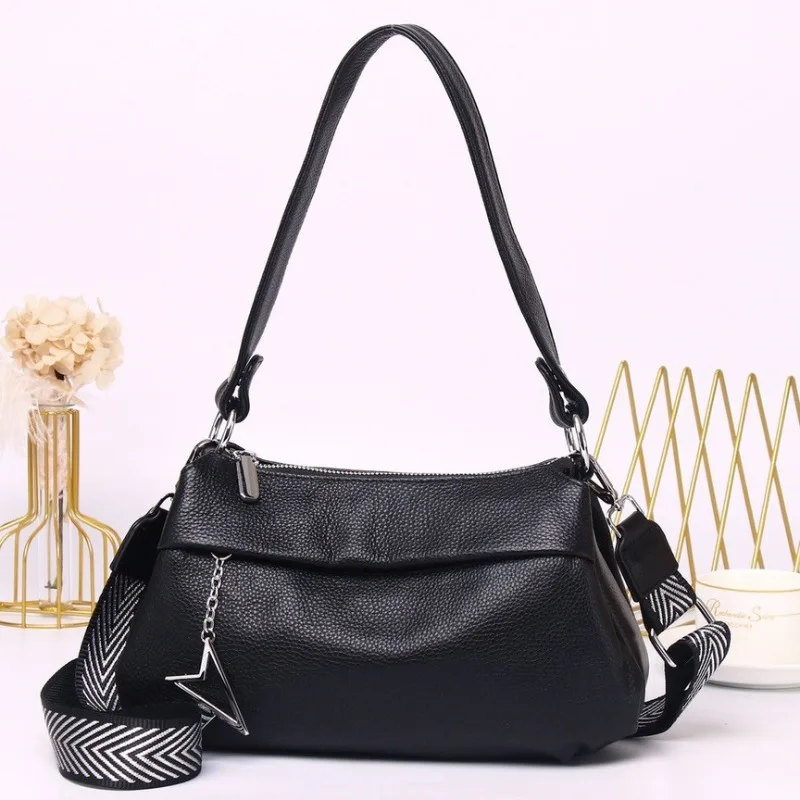 Top Layer Cow Leather Crossbody Leisure Handbag Women's Fashionable Handbag High Quality Versatile Shoulder Bag Large Capacity
