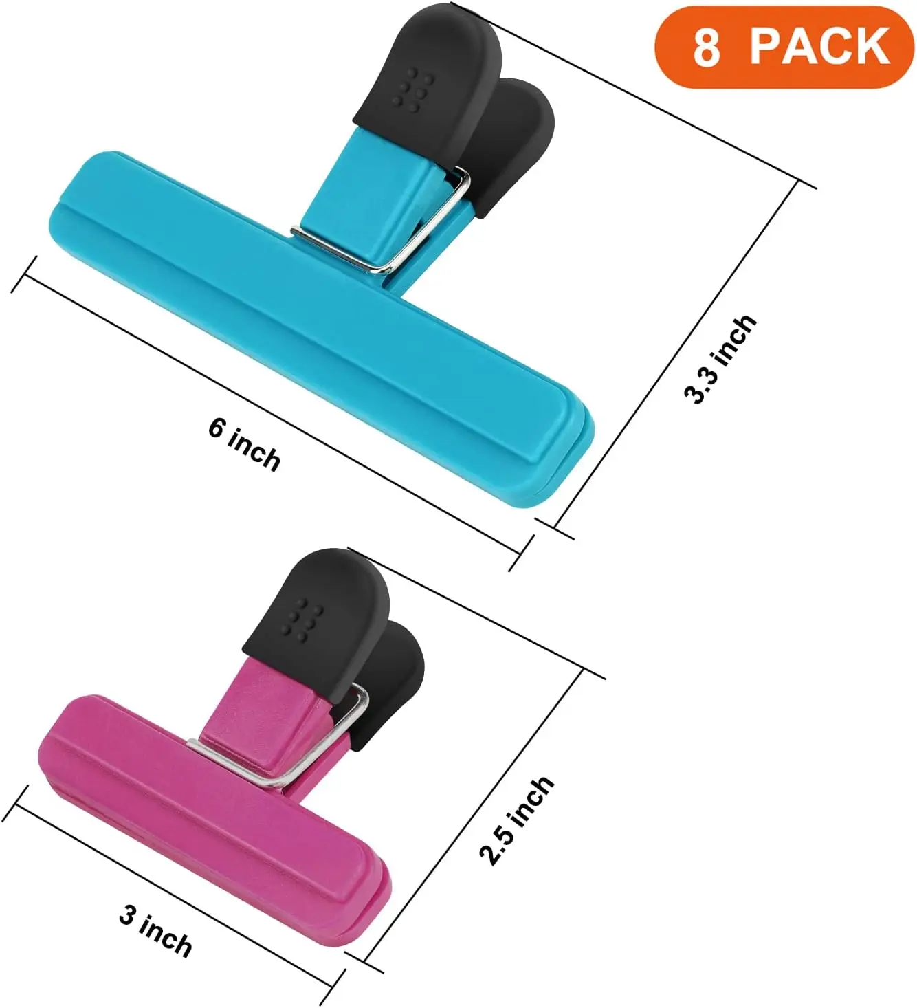 8 Pack Food Clips, Upgrade Wide Open Bag Clips for Food Storage with Air Tight Seal Grip (4 x L, 4 x S)