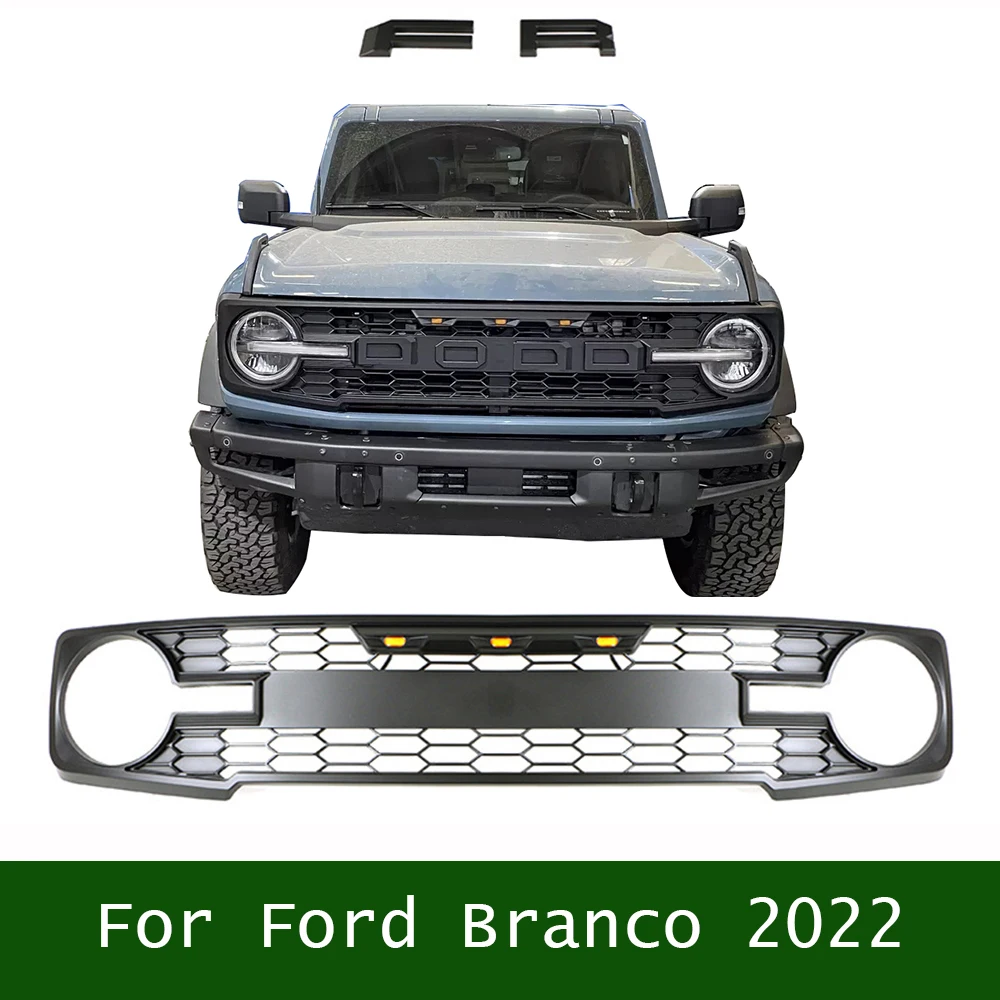 

For Ford Branco 2022 Rap Tor Style Grills Off Road Auto Parts Exterior Accessories Front Grill Car Grille With Led Lights Fit