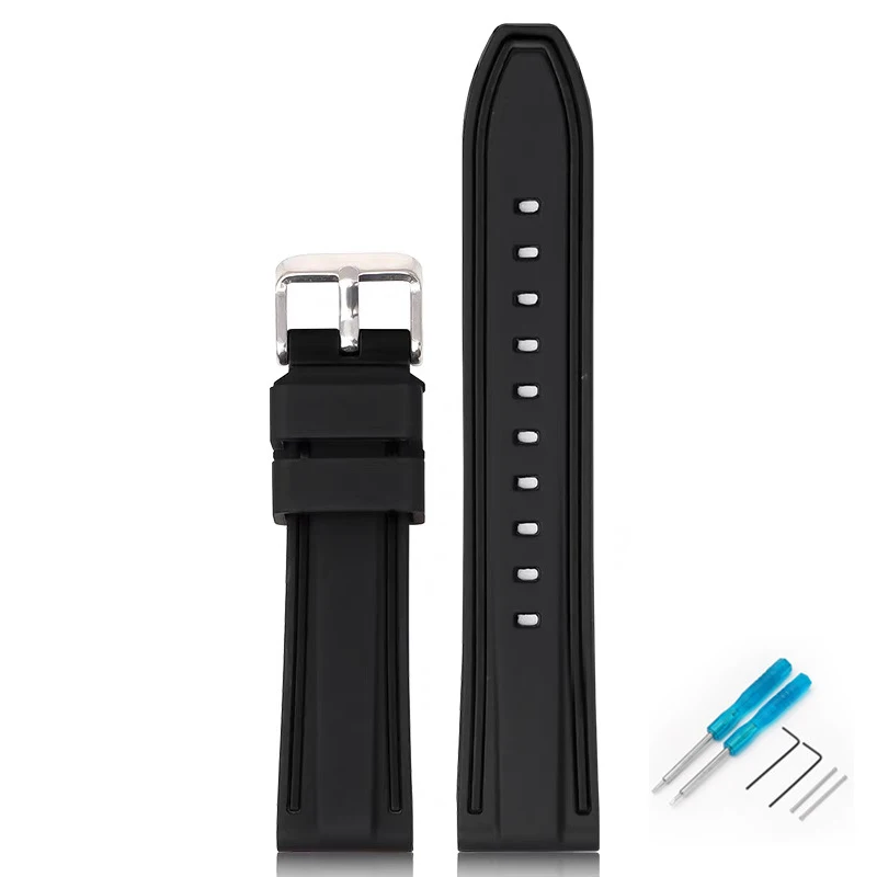 Dual-Color 22mm Waterproof Diving Silicone Watch Strap with Tool Kit