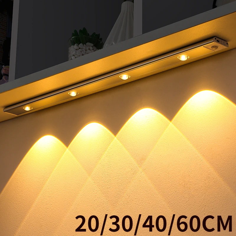 

Светодиодный ночник с зарядкой через USB, светодиодный светильник с датчиком движения для кухни, гардероба, кабинета, алюминий, 20 см/30 см/40 см