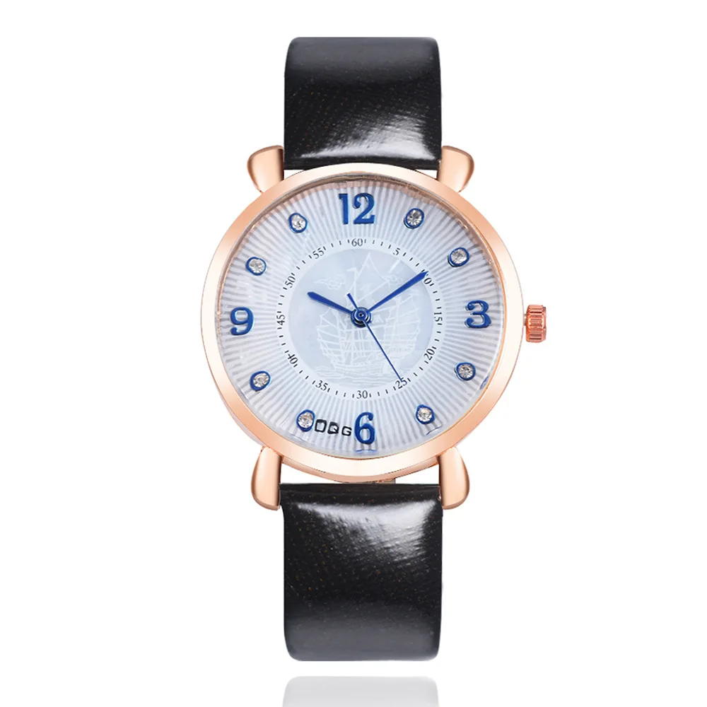 

Часы наручные женские кварцевые с кожаным ремешком и циферблатом