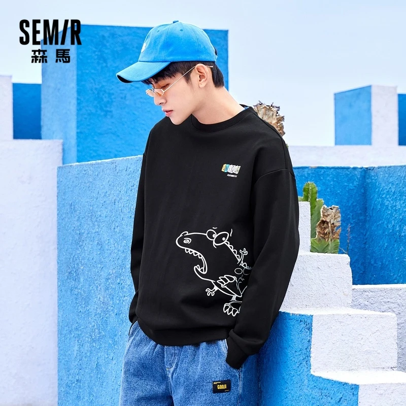 

Semir 2024 Sweatshirt Men Fashionable Printed Junior College Korean Version Loose Round Neck Spring Bottoming New Style