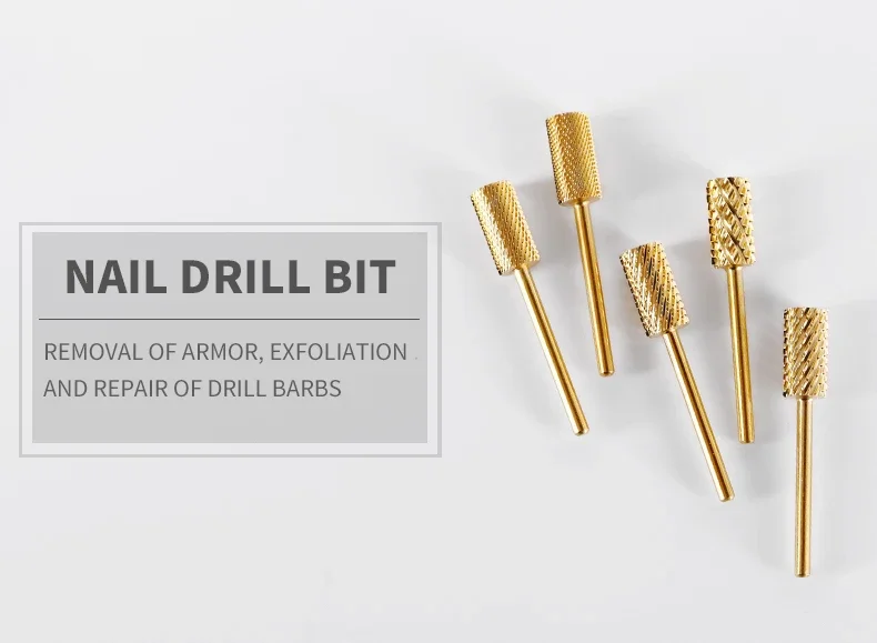 Description Picture 5 of itemHYTOOS Gold Large Barrel Carbide Nail Drill Bits 3/32 Manicure Burr Remove Gel Electric Machine Drills Accessories Supplier