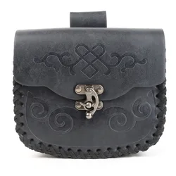 Vintage Leather Belt Pouch with Medieval Design - Festival Accessory and Viking - Inspired Coin Purse (Black - 1)