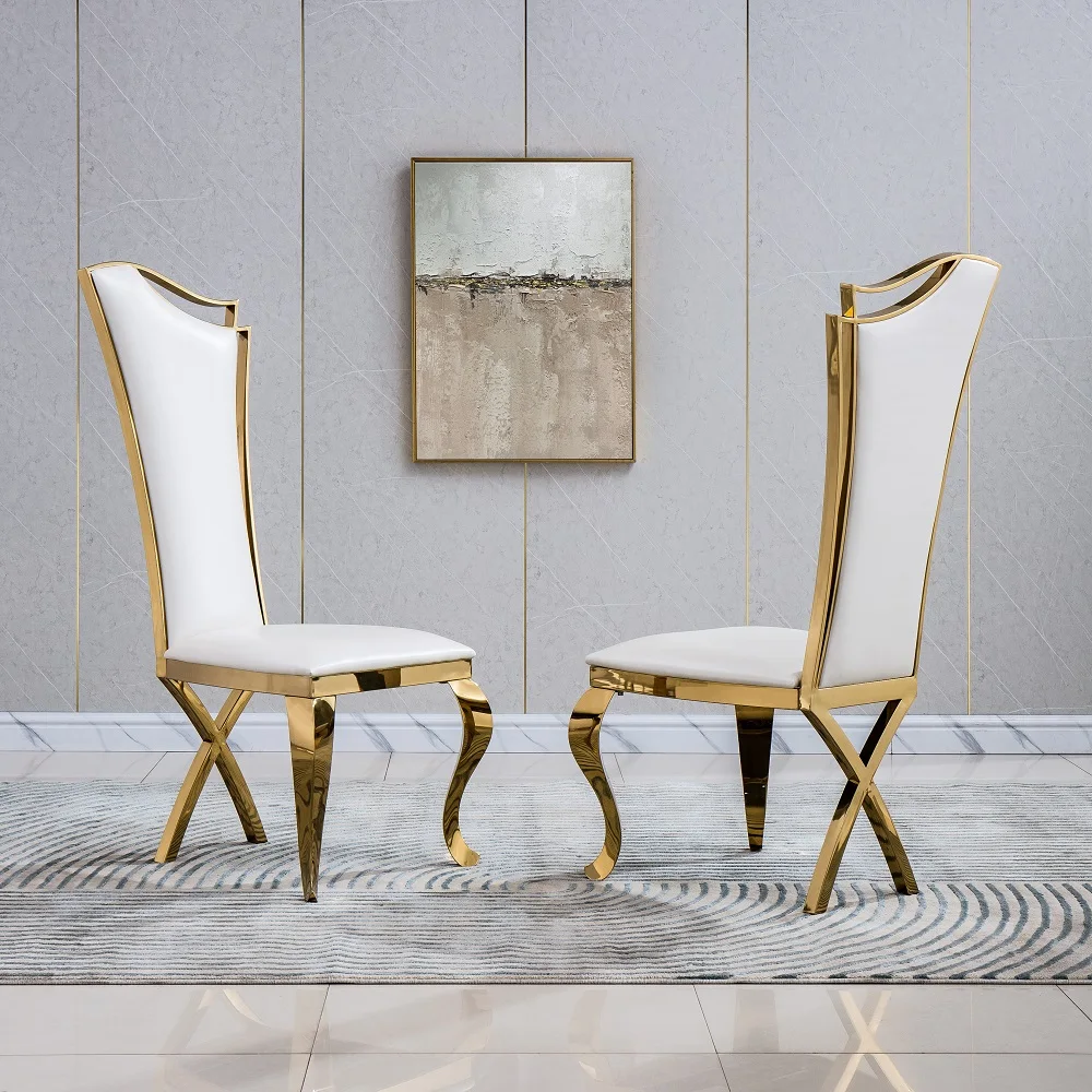 

Leatherette Unique Design Backrest Dining Chair with Stainless Steel Legs Set of 2