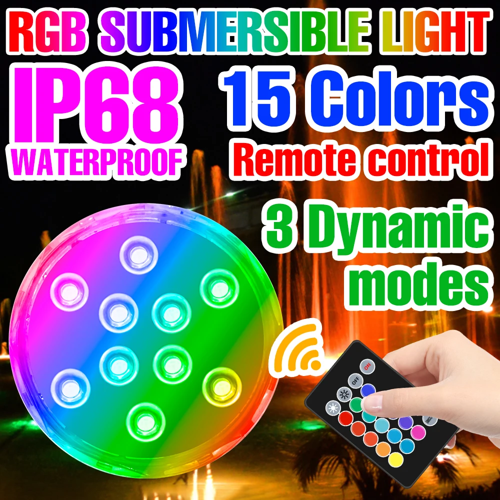 RGB Remote Control Lamp LED Swimming Pool Light Underwater Night Lamp IP68 Submersible Light Outdoor Lighting Party Bulb SMD5050