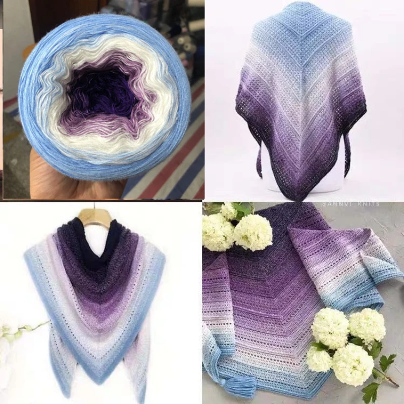 300g Gradient Cake Yarn Organic Cotton Blended Yarn Spring and Summer Crochet Skirt Shawl Lace Thread DIY Hand Knitted Wool 2