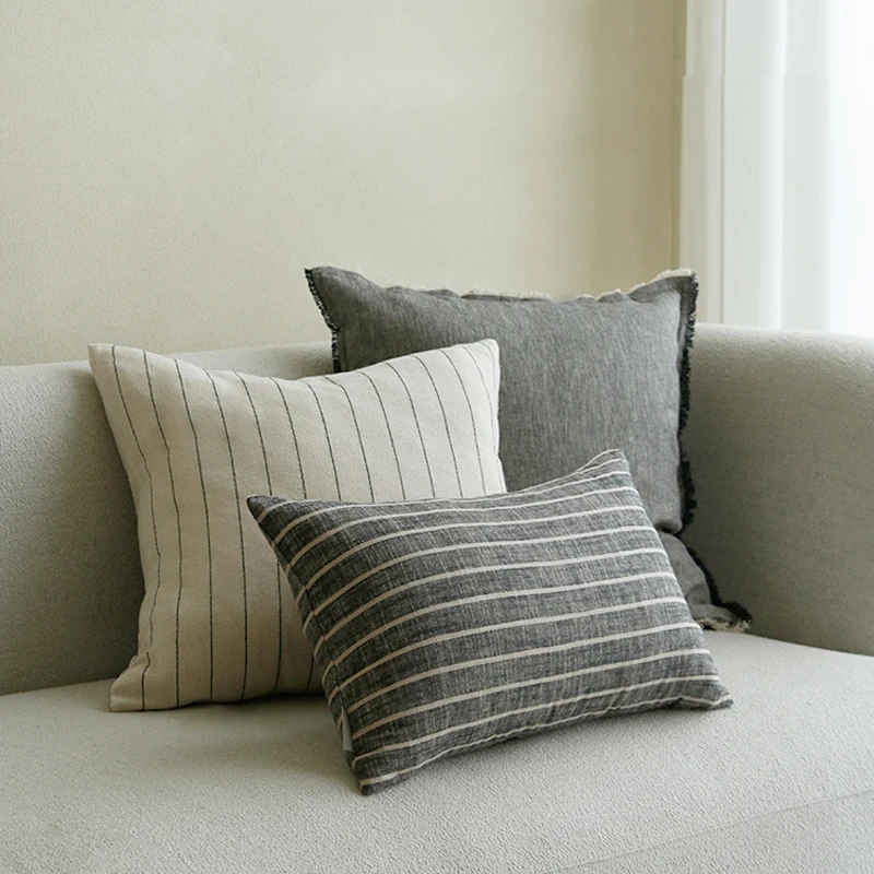 White Textured Throw Pillow, Striped Pillow Cover, Farmhouse Pillow