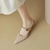 Women Kitten Heels Mules Golden Rivet Pointed Toe Summer Sandals Fashion Beige Ladies Casual Med Heels  Luxury Shoes 4