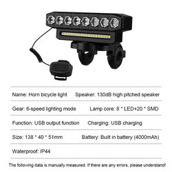 Enhanced USB Rechargeable Waterproof LED Bicycle Headlight & Horn (8LED(With speaker))