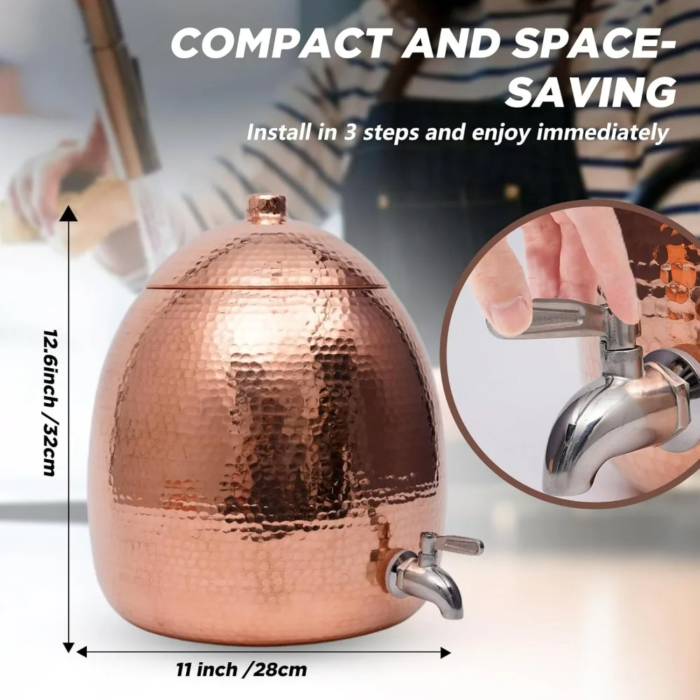 100% Pure Copper, Hand-Hammered 2.5 Gallon Water Dispenser - Ayurvedic, Uncoated Artisan Craft for Home and OfficeNEW-