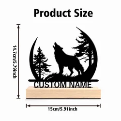 Personalized Wolf Howling Metal Art Sculpture on Wooden Base - Stylish Decor (Widthsize15cm)