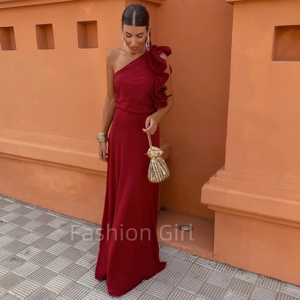 

One-Shoulder Dark Red Prom Gowns Sleeveless Satin Formal Evening Dresses Pleated Elegant Occasion Party Dress for Women 2023