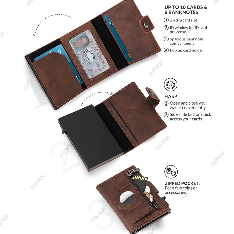 Rfid Credit Card Holder Men Wallets Aluminium Bank Cardholder Case Pop Up Male Purse Trifold Wallet for Air Tag Airtag Tracker 5